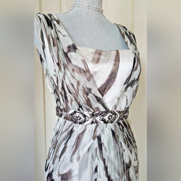 ^$4,000 NEW CARLOS MIELE SILVER SILK CHIFFON CRYSTAL BEADS RUNWAY GOWN US 4 - Picture 2 of 9